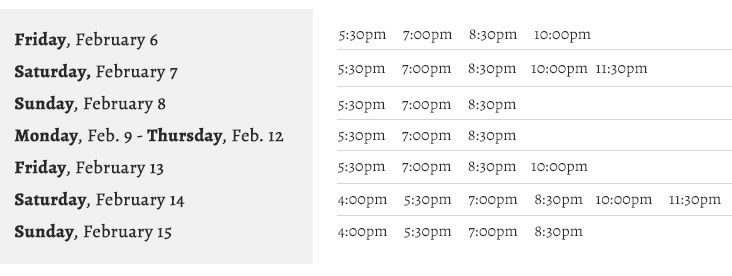 Departure Times for Valentine's Cruises at Newport Landing